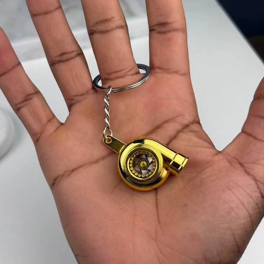 Gold Turbo Keychain Mini Car Parts Turbocharger Key Ring Metallic Finish